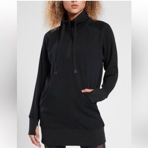 Athleta Cozy Karma 1/4 Zip Sweatshirt Dress Black Athleisure Pockets XS